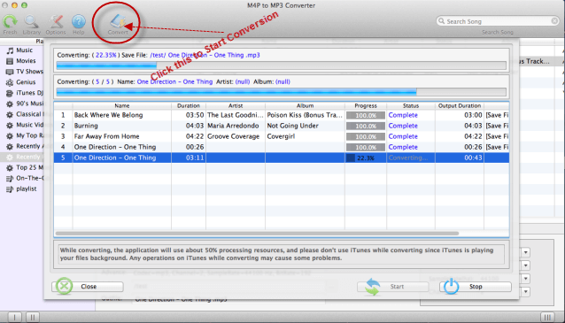 Start convert AAC music to MP3